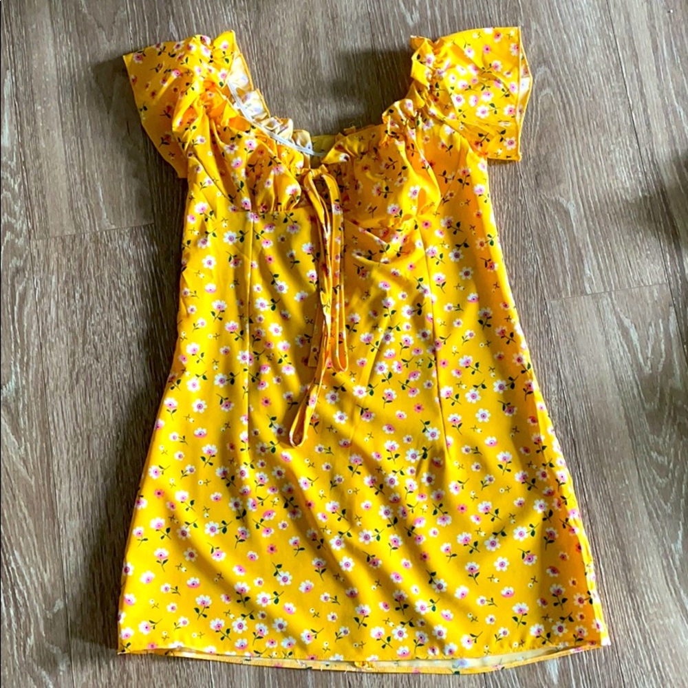 Off the shoulder yellow floral dress